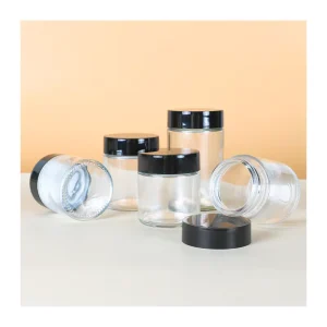 0.5oz 1oz 1.7oz 2oz 3.3oz Straight Side Clear Glass Wide Mouth Jar with Child Resistant Cap