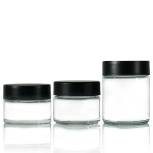 1 2 3 4 5 6 8 10 12 16 18 oz Glass Flower Jar Straight Side Jar Childproof Food Storage Container with Black Child Resistant Lid