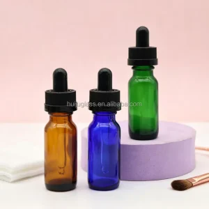 1/2oz 15ml Amber Blue Green Colors Boston Round Glass Bottle with Metal Plastic Dropper