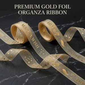 1.6cm Gold Foil Polyester Organza & Chiffon Butterfly Bow Ribbon for Gift Wrapping Floral Packaging Custom B2B