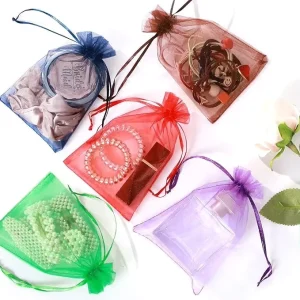 10*12cm Custom logo Mesh Organza Pouches Candy Bags Jewelry Gift Packaging Drawstring Organza Bag