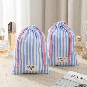 10*15Cm Cotton Stripe Gift Cosmetic Skincare Storage Pouch Custom Logo Printed Perfume Powder Packing Cotton Dust Bag