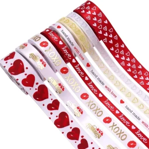 10 Yards Roll Red Heart Polyester Packaging Ribbon XOXO Gift Wrap Ribbons for Valentines Day Party Decor