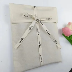 100% Cotton Drawstring Dust Bag Book with Custom Logo Printed Flap Soft Envelope Pouch for Underwear and Craft Candle Use