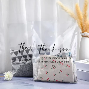 100 Pcs Clear Merchandise Plastic Shopping Bags Hand Length Handle Small Business Retail Boutique Store (12×9 Inches)