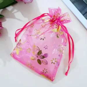 100 Pieces Bauhinia Organza Aqueous Coated Sheer Pouch Small Gift Bags Drawstring Promotion Mother’s Day Wedding Birthday