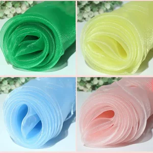 100% Polyester Pure Coloured Glitter Organza Sheer Mesh Fabric for Decorations & Diy
