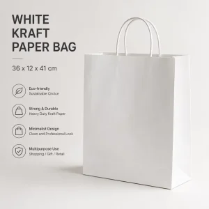 100% Recyclable Biodegradable White Kraft Paper Shopping Bags Cotton Rope Handles Custom Logo Eco-Friendly Gift Packaging