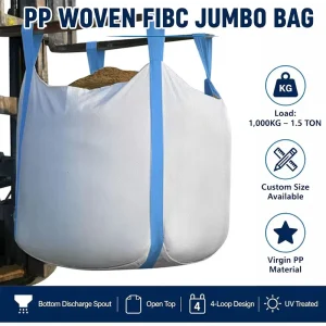 100% Virgin PP FIBC Jumbo Ton Bag 1000kg-2 Ton Load Capacity Dustproof Moisture Proof Flat Bottom Cross Corner Loops Bulk Bags