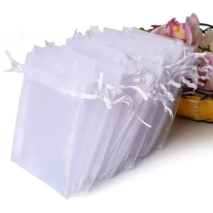 100 White Transparent Organza Wedding Jewelry Gift Bags Washable for Party Christmas Bathroom Soap Makeup Packaging