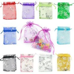 100PCS Organza Bag Butterfly Design Wedding Pouches Jewelry Packaging Bags