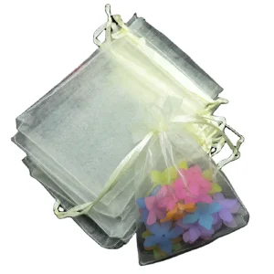 100PCS Organza Gift Bags with Customized Logo Printing for Jewelry Bridal Sweets Lavender Color 7x9cm Made in China