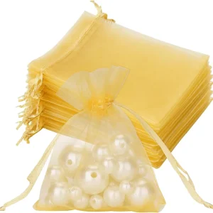 100PCS Small Glossy Mesh Organza Bags 3.6×4.8″ Sheer Drawstring Jewelry Party Wedding Favor Candy Bracelet Packaging