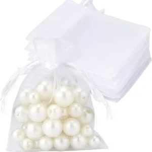 100PCS Small Mesh Bags White 9x12cm Glossy Surface with Drawstring logo Printing Available Organza Packaging Materials for Gifts
