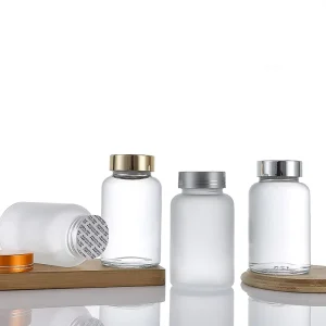 100cc 120cc 150cc Frosted Glass Food Supplements Bottle Medical Glass Bottle Candy Gummy Capsule Container with Silver Screw Cap