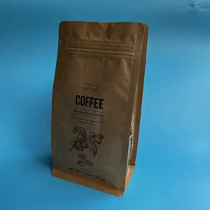 100g 250g 500g 1kg Biodegradable Stock Flat Bottom Brown Kraft Paper Aluminum Foil Coffee Bags with Valve and Ziplock