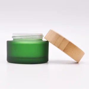 100g Frosted Green and Brown Glass Jar 100ml Empty Glass Cosmetic Jars Matte Black Glass Jar with Bamboo Lid