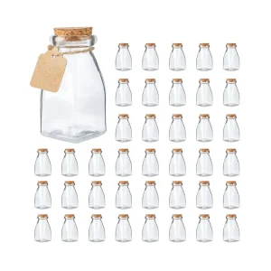 100ml 200ml Acid Etch Decorative Tall Glass Candy Jar with Lid and Cork Stopper