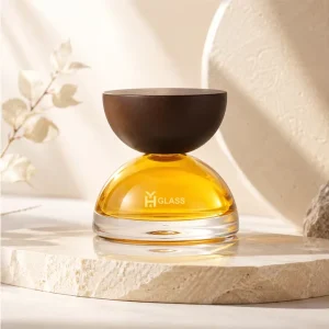 100ml Customizable Logo Inverted-cone Perfume Bottle Empty Glass Bottles with Sprayer and Large Wooden Cap