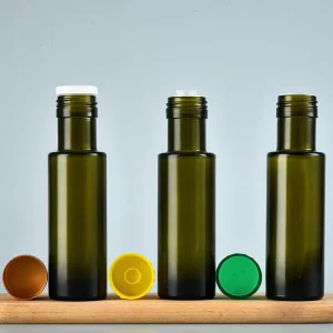100ml Dark Green Olive Oil Glass Bottle with Aluminum Lid and Plastic Reducer