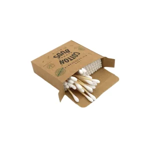 100pcs 100% Biodegradable Kraft Paper Box Eco Friendly Bamboo Stick Cotton Ear Swabs Cotton Buds JIEJIEYA MZ001 Two Head