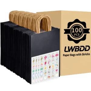 100pcs Black Kraft Paper Bags Twisted Handles Custom Supermarket Promotion Takeaway Clothing Shopping Packaging (Eco Friendly