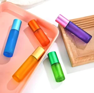 10ml 5ml Matte Red Blue Black Perfume Essential Oil Clear Roller Roll On Glass Bottle with Metal Ball Lid for Oils