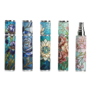 10ml Cylinder Glass Perfume Atomizer Bottle with Frost Pattern Gold Stamping Screen Printed Portable Reed Diffuser
