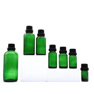 10ml Green Glass Essential Oil Refill Bottle Plastic Screw Cap Leak Proof Screen Printed for Aromatherapy Cosmetic