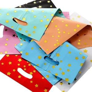 10pcs Reusable PE Plastic Shopping Bags with Handles 15x20cm/20x26cm Recyclable for Clothing & Shoes