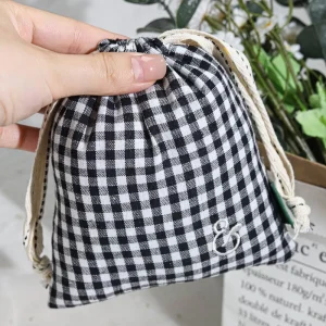 12*15CM Cotton Muslin Drawstring Bag with Label Custom Logo Printed Soap Perfume Dust Packaging Muslin Bag