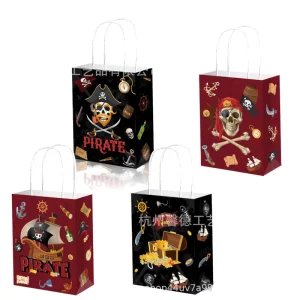 12 PCS Pirate Treasure Kraft Paper Bags Cotton Rope Offset Printing Gift Goodies Snacks Candy Treat Kids Birthday Party