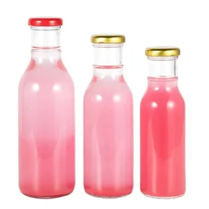 12 oz Ring Neck Chili Hot Sauce Glass Cold Brew Kombucha Juice Beverage Bottles With Black Plastic Lid 500ml 8 Ounce