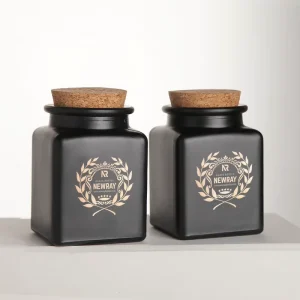 120ml 240ml Custom Made Matt Black Glass Spice Jar with Cork Black Square Jar with Screw Cap for Brand Logo