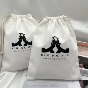 12oz Cotton Canvas Drawstring Bag Recyclable Canvas Shopping Pouch Custom Cotton Gift Dust Packing Bag with Logo