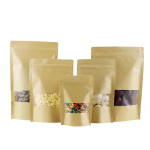 14*20cm Recycled Customized Stand up Pouches Dry Food Packaging Brown Kraft Paper Bags With Translucent Window