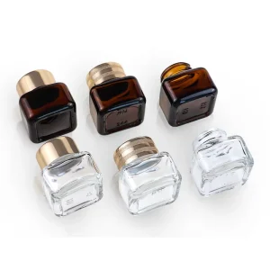 15G Amber Clear Luxury Square Glass Cosmetic Jar for Eye Cream with Golden Aluminium Cap and Gasket