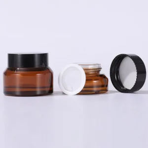 15g 50g Sloping Shoulder Glass Eye Cream Jars with Black Plastic Lid Cylinder Shape Perfume Packaging Face Cream Bottles