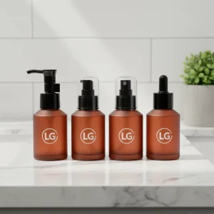 15ml 30ml 60ml Frosted Amber Cosmetic Glass Serum Lotion Pump Bottle with Pump