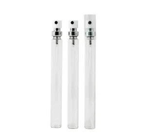 15ml Slim Tubular Glass Bottle with Aluminium Crimp Pump and Plastic Cap Perfume Travel Refillable Bottles