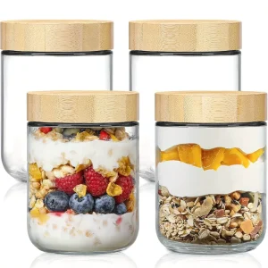 16 oz Glass Food Storage Jars Bamboo Lids Airtight Seal Canisters Coffee Beans Grains Flat Shape Hot Stamping Household Products