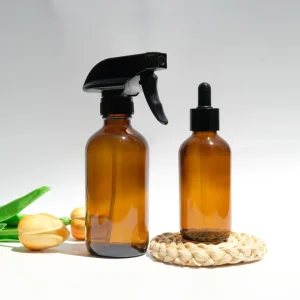 16oz Boston Empty Amber Clear Glass Spray Bottle with Black Trigger Spray Pump Adjustable Nozzle for Home Aromatherapy