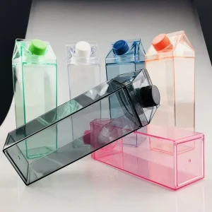 17Oz 32Oz 500Ml 1000Ml BPA Free Reusable Plastic Transparent Colored Acrylic Milk Carton Water Bottle Milk Box Bottle