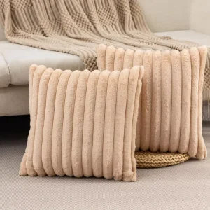 18*18 Inches Boho Striped Corduroy Decorative Pillow Covers Super Soft Square Throw Cases for Couch Cushion
