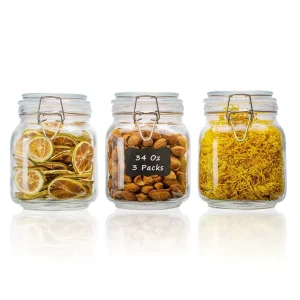 1L Airtight Glass Storage Jar with Glass Lid Durable Clear Square Shape Glass Mason Jar Set Customized Logo and Colors