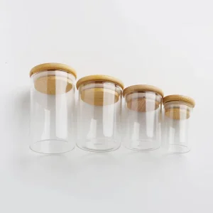1OZ 2OZ 4OZ Straight Side Bamboo Cap Spice Jars Small Glass Jar Borosilicate Glass Jars Containers With Bamboo Lid