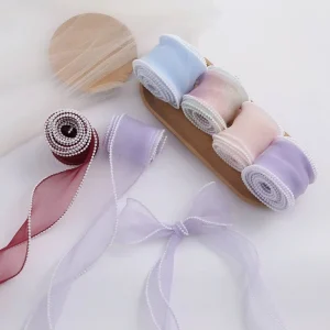1Roll 10 Yards 4cm Fishtail Yarn Ribbon Solid Color Chiffon Sheer Ribbon for Floral Bouquet Gift Packaging Cake DIY Decoration