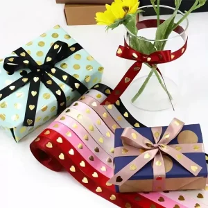 1cm 2.5cm Gold Foil Heart Ribbon Multi-Color Multi-Size Fresh Flower Gift Wrapping Ribbon Christmas Gift Packaging
