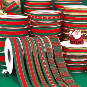 1cm-4cm 3/8-1 1/2inches 16-25yards Plaid Fabric Christmas Ribbon Wire Edge Luxury Red Green Bouquet Gift Ribbon for Crafts