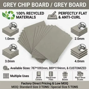 1mm 2mm 2.5mm 3mm Grey Paper Board High Density Chipboard Cardboard Sheet for Stationery Album Cover and Packaging